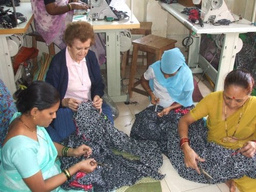 Sister Isabel working with women at a Creative Handicrafts cooperative